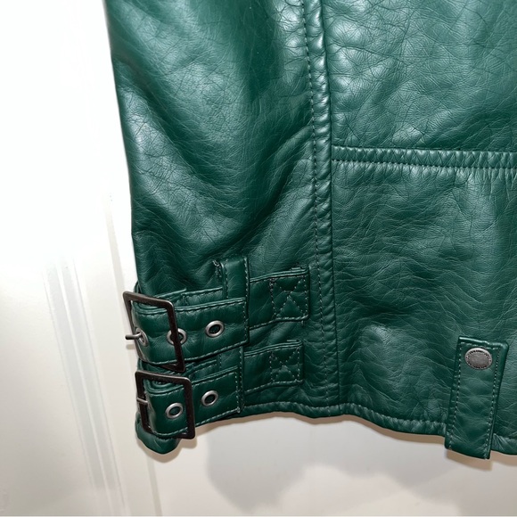 JOUJOU FAUX LEATHER WOMEN GREEN JACKET BIKER VEST SIZE S VINTAGE ZIP UP/POCKETS - Picture 3 of 8